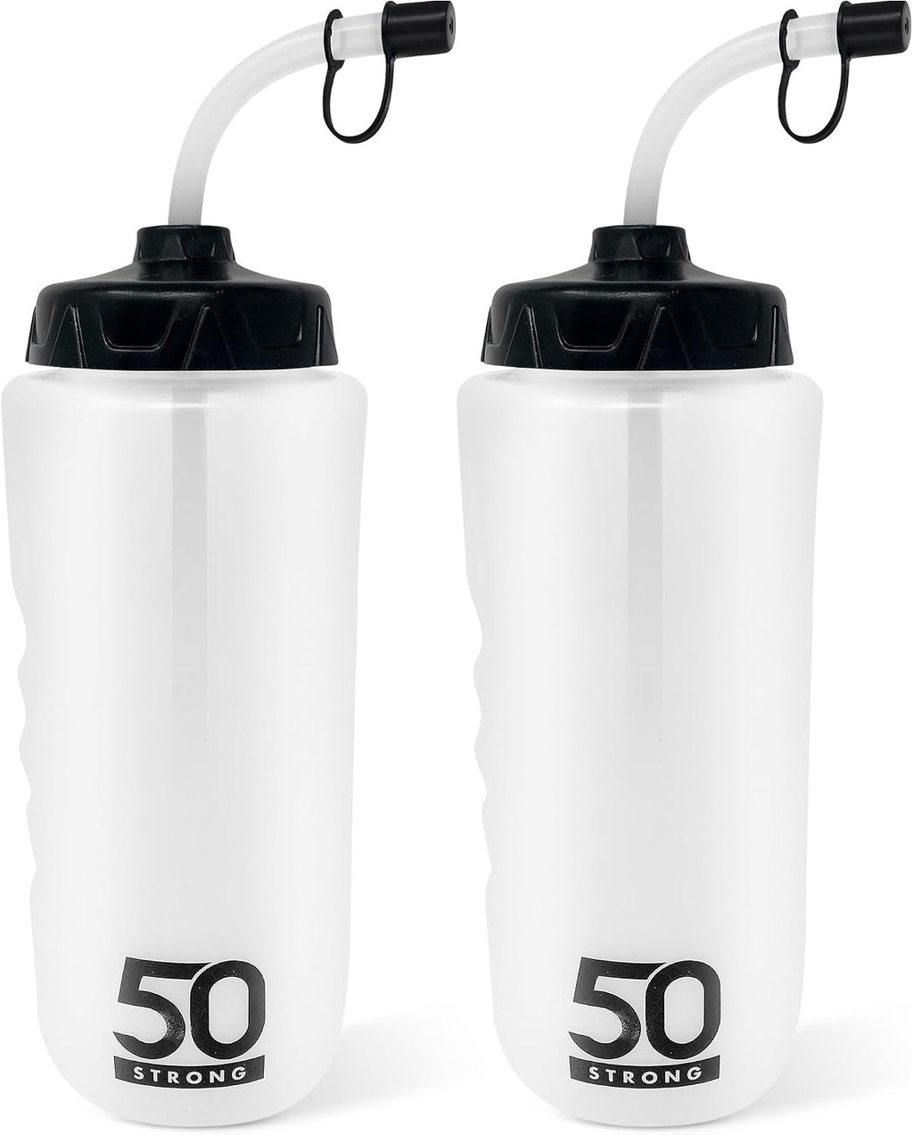 50 Strong | Hockey & Lacrosse Water Bottle with Straw, 2-Pack, 1 Liter