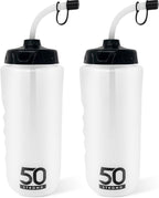 50 Strong | Hockey & Lacrosse Water Bottle with Straw, 2-Pack, 1 Liter