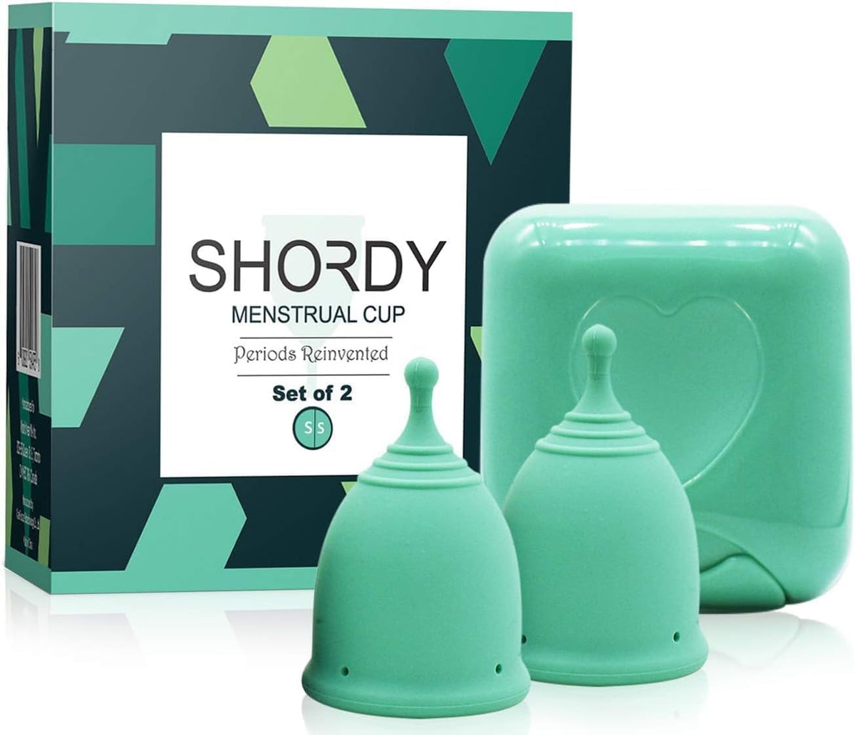 Shordy Menstrual Cup, Set of 2 (Small) Pack of 2 with Mini BOX, Period Cup Made with Medical Grade Silicone, Hygienic and Safe, Better Alternative to Sanitary Pads and Tampons