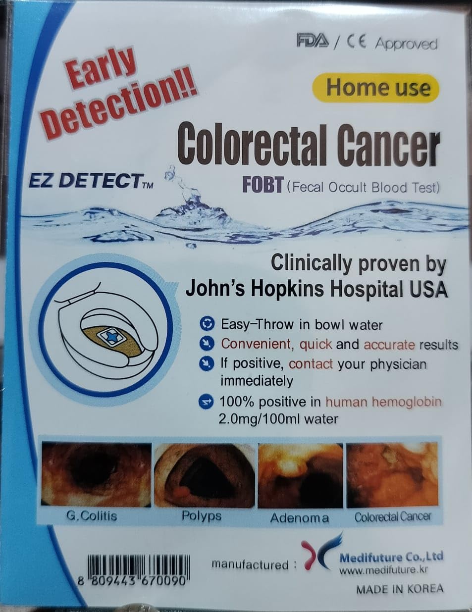 EZ Detect Colorectal Cancer Home Test Kit, Fecal Occult Blood Test