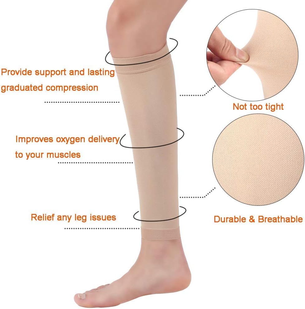 Women's Footless Compression Socks 2 Pairs Medical Calf Compression Sleeve for Swelling, Shin Splint, Varicose Veins, Edema, Nurses & Maternity (2 Pairs)