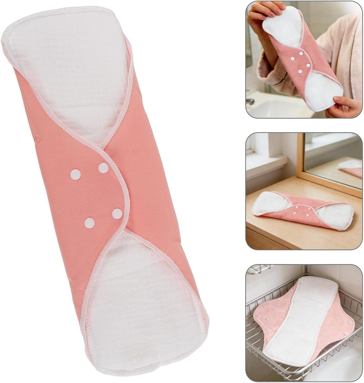 Healeved 2pcs Washable Reusable Cloth Period Pads Xl 25x33cm Coral Pink with Wings for Heavy Flow Postpartum Female Incontinence and Urine Leakage Maternity Care at Home and Travel