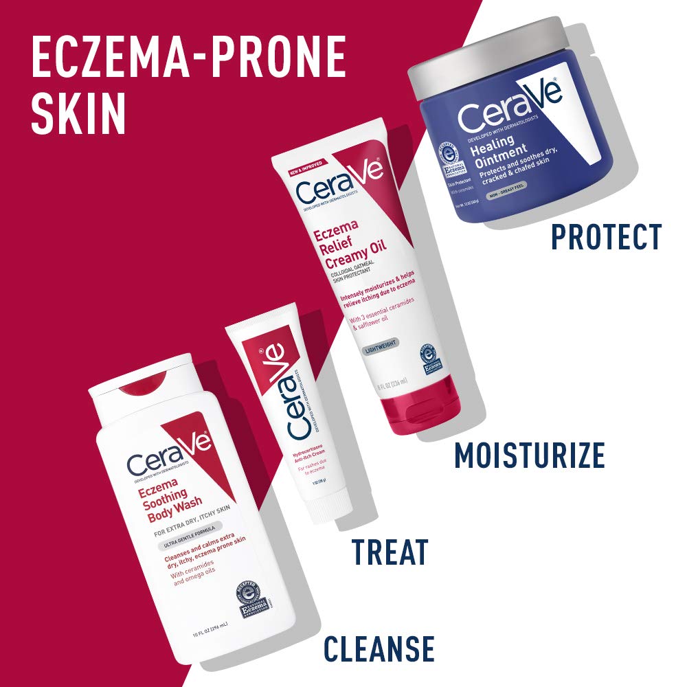CeraVe Eczema Relief Creamy Body Oil, Body Cream & Lotion, 34oz | Colloidal Oatmeal Skin Care Formula with Ceramides Acts As A Soothing Eczema Treatment For Dry, Itchy Skin Relief