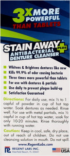 Stain Away Plus Antibacterial Denture Cleanser, 3X More Powerful Than Tablets, Whitens Dentures Like New, 5 Minute Fast Action, Clean Mint Taste, 80 Cleanings, 8.1 oz (Pack of 2)