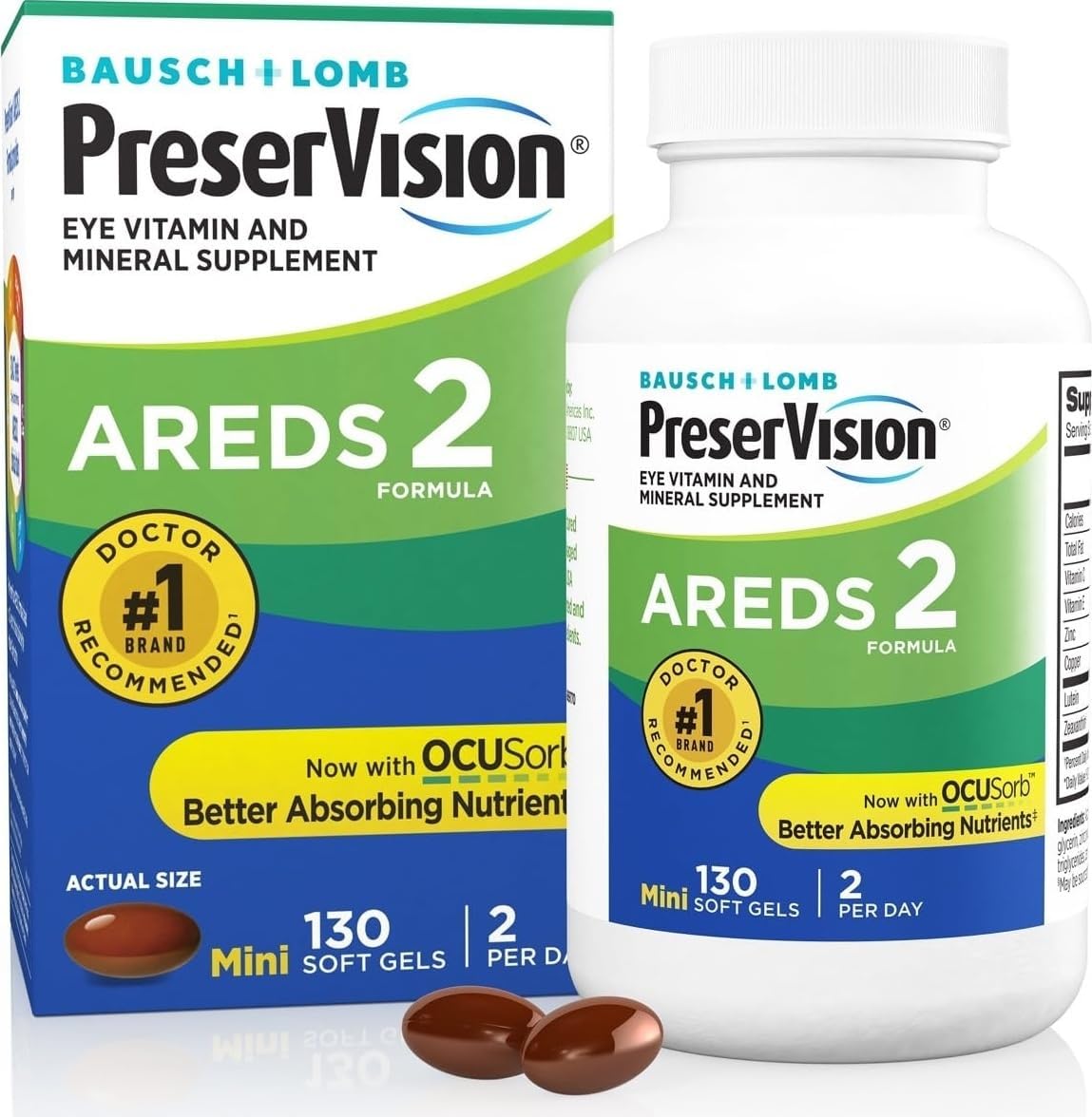 PreserVision AREDS 2 Eye Vitamins Lutein Zeaxanthin Supplement 130 Softgels | #1 Eye Doctor Recommended brand1, AREDS 2 Formula, Lutein & zeaxanthin, Vitamin C, E, zinc, Macular Support*, Seniors
