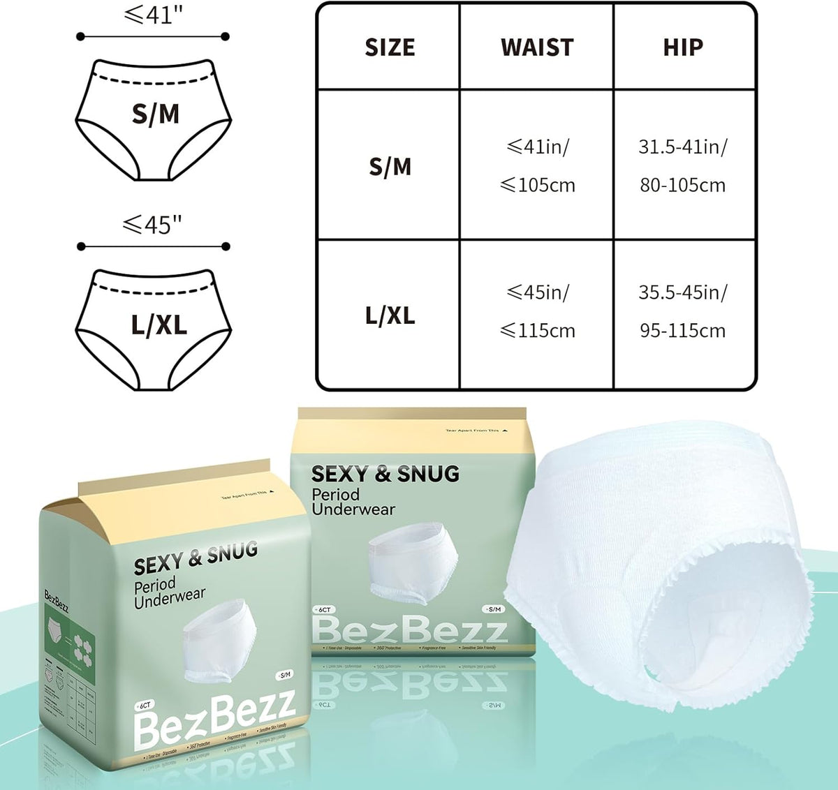 Disposable Period Underwear for Women S/M, 360° Leak Proof Period Panties for Heavy Flow, Overnight Postpartum and Incontinence, Odor Control, Breathable, Comfortable & Secure, 6 Count