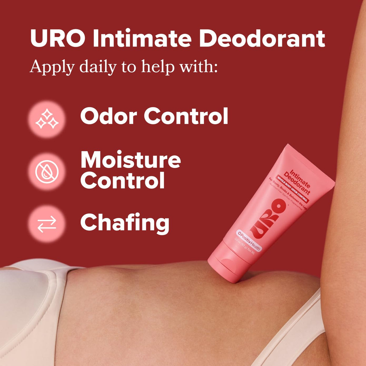 O Positiv URO Intimate Whole Body Deodorant Cream – Dermatologist Tested, Hypoallergenic, Non-irritating, Aluminum Free, Unscented, Dries Clear – Odor & Moisture Control, Anti-Chafing – 3 Oz Tube