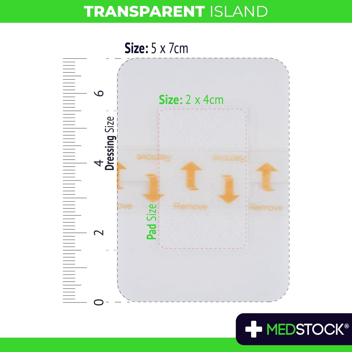 MEDSTOCK Transparent Island Dressing, 5CM X 7CM, 100 count, Waterproof Dressing, Polyurethane Coat, Highly Breathable, Medical Grade, Acrylic Adhesive, Waterproof, Wound Monitoring and Healing