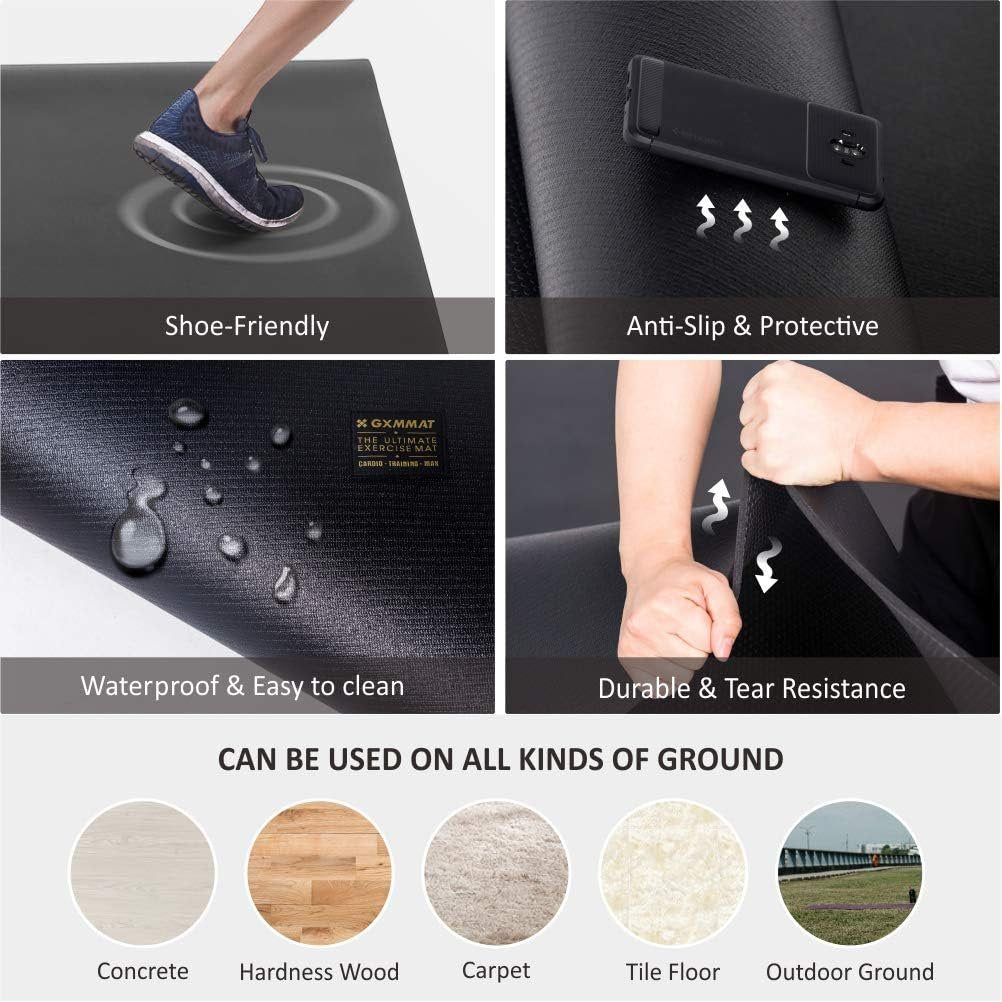 GXMMAT Large Exercise Mat 6'x4'/6'x5'/6'x6'(7mm), Thick Workout Mats for Home Gym Flooring, Extra Wide Non-Slip Durable Cardio Mat, Shoe Friendly, Perfect for Plyo, MMA, Jump Rope, Weights, Fitness