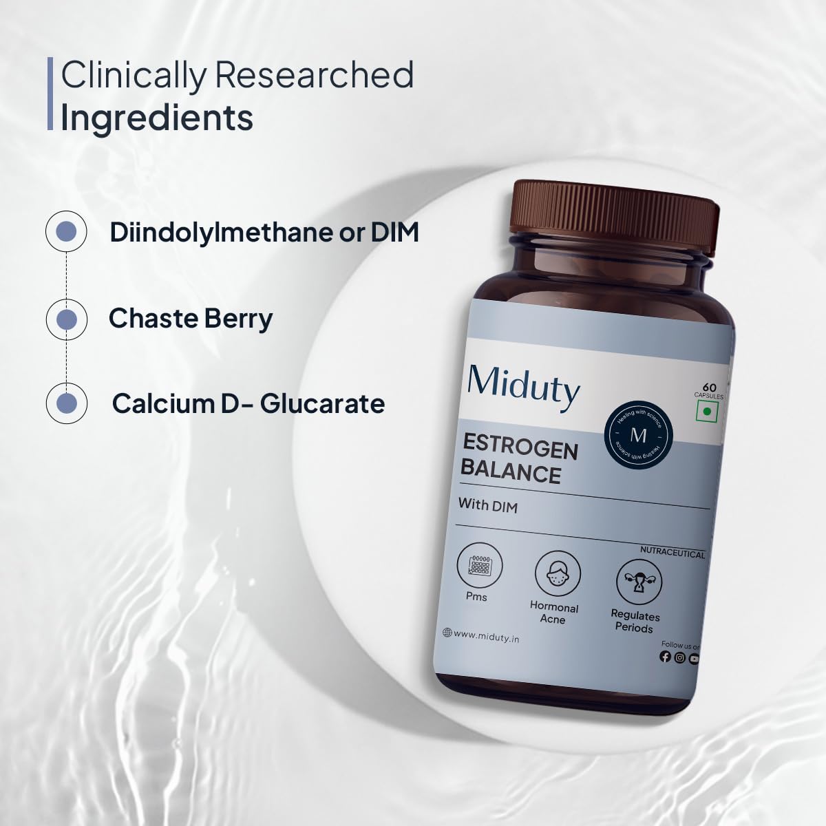 Miduty Estrogen Balance Supplement For Women | Helps in Period & PMS - 60 Capsules