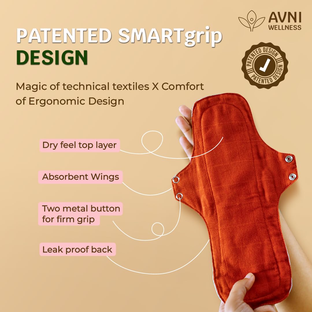 Avni Lush Reusable Cloth, Sanitary Pads for Women | 2 Pads | Superabsorbent Heavy Flow Sanitary Pads | Organic Cotton Sanitary Pad | Antimicrobial Laboratory Tested, Prevents Infections, Chemical-Free (2 pads (XL) Solid)