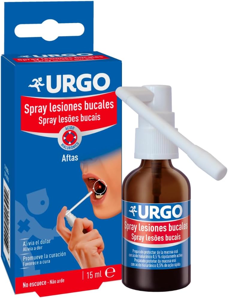 Urgo - Thrush Spray - Treatment for thrush, sores and small mouth wounds with Hyaluronic Acid, Relief and healing of mouth sores - Spray 15ml