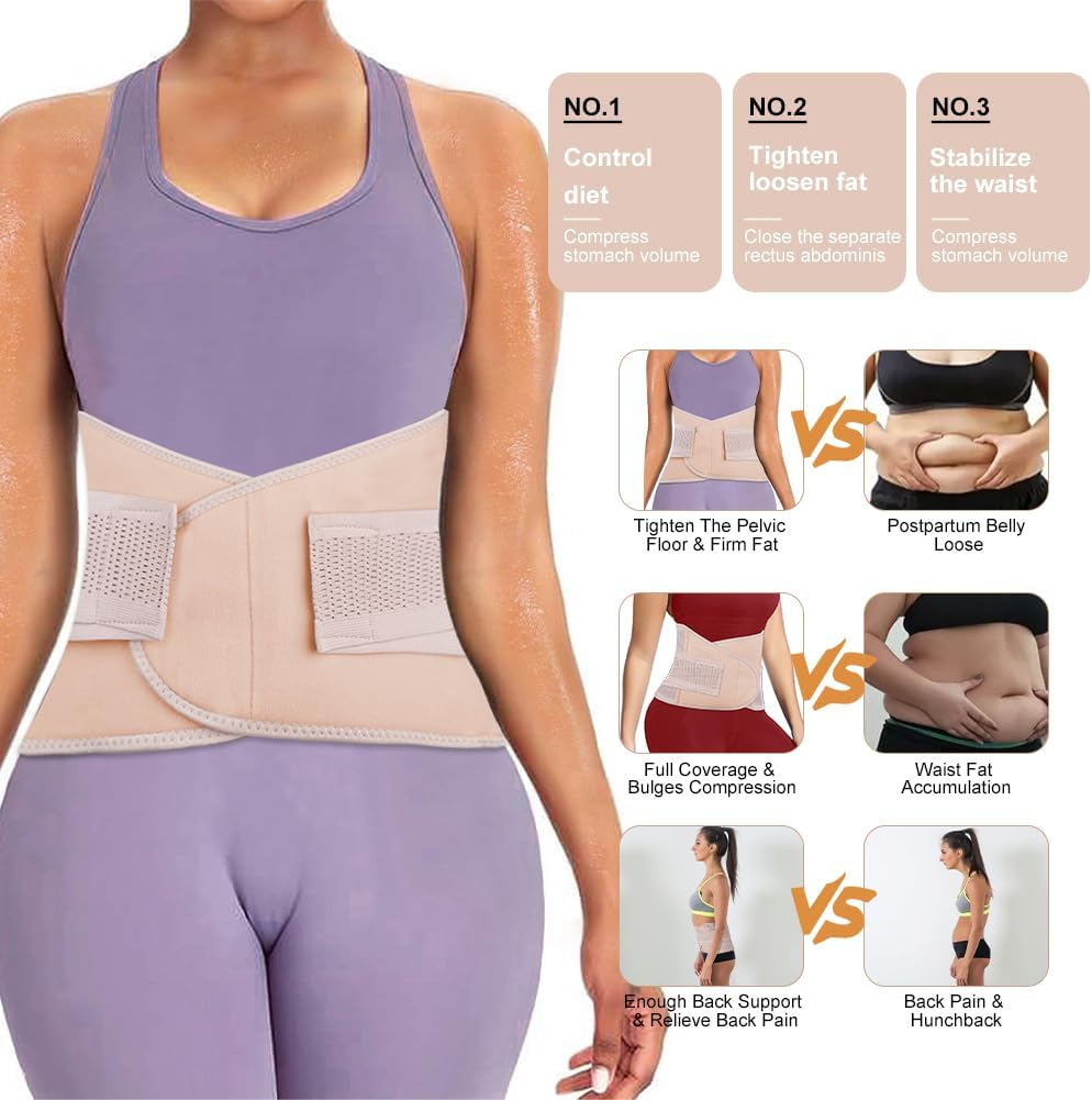 ACWOO Postpartum Girdle, Postpartum Abdominal Belt, Postpartum Recovery Belt with Double Adjustment Straps, Lumbar Girdle for Women, Waist Shaper, Tummy Sweat Wrap, Beige