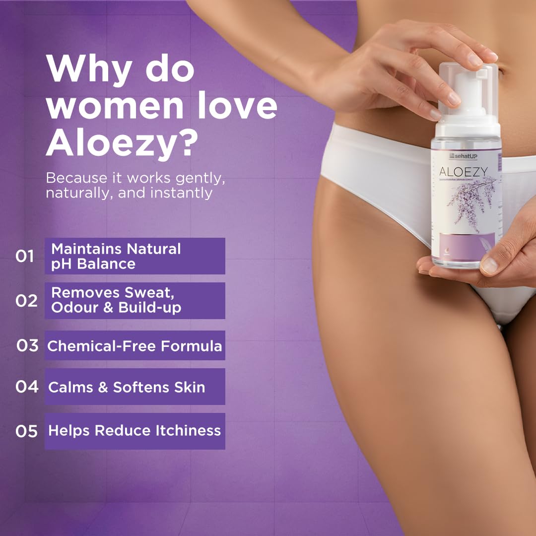 Aloezy Intimate Wash for Women with Lactic Acid | pH Balanced Feminine Hygiene Wash | Helps Reduce Itching, Dryness & Odor | Daily Intimate Care for Sensitive Skin | 100% Ayurvedic | 100 ml