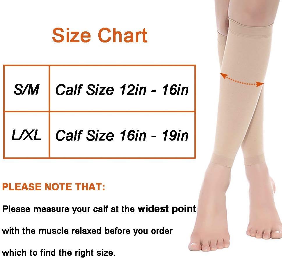 Women's Footless Compression Socks 2 Pairs Medical Calf Compression Sleeve for Swelling, Shin Splint, Varicose Veins, Edema, Nurses & Maternity (2 Pairs)