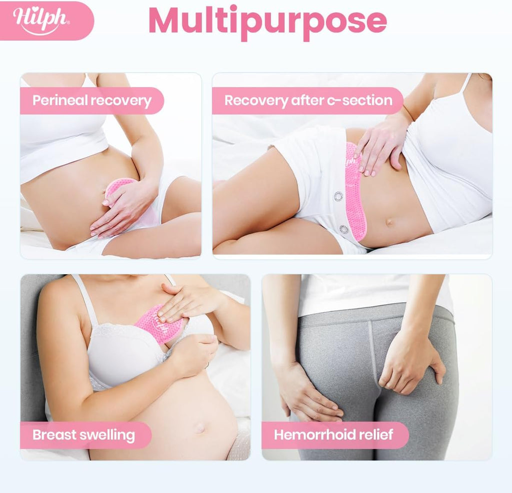 Hilph Cooling Compress for Postpartum Childbirth, 2 Pack Perineal Cooling Pads with 24 Disposable Covers, Vaginal Care, Relieve Pain and Discomfort Postpartum, Pink