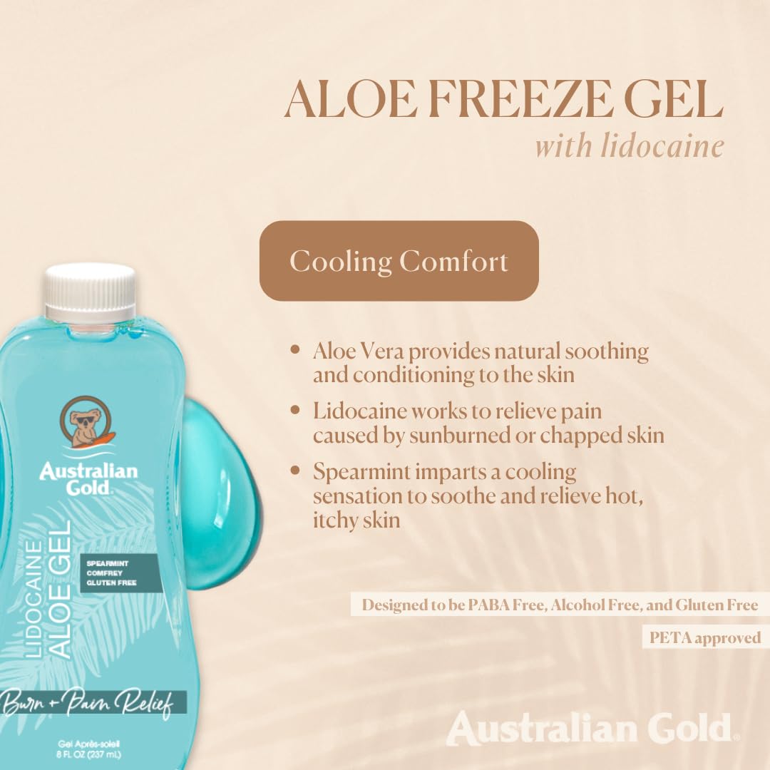 Australian Gold Lidocaine After Sun Cooling Gel | Sunburn Relief, 8 Fl Oz