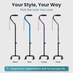 PELEGON Quad Cane (300 lb) - Adjustable Walking Cane with A Large 4 Pronged Base for Extra Balance & Stability, Walking Canes for Seniors, Walking Cane for Men & Women, Walking Sticks