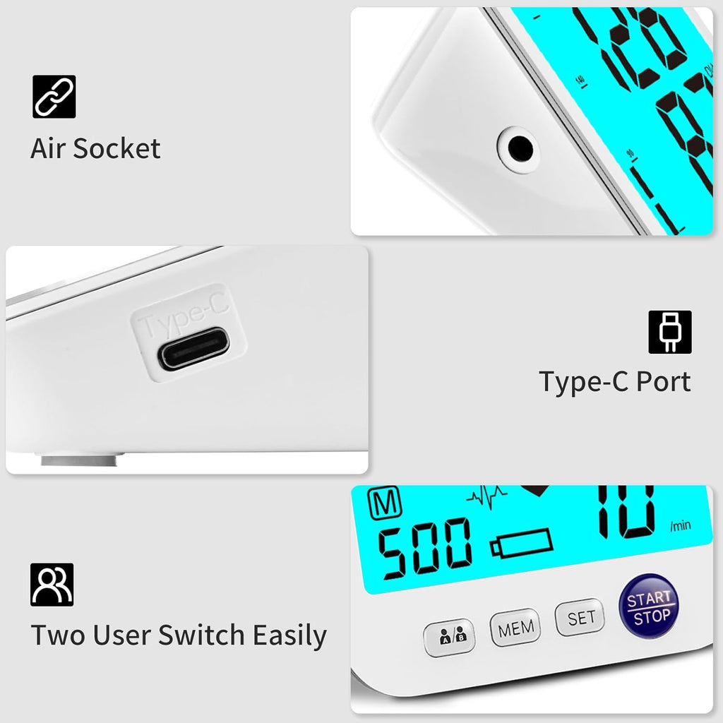 Blood Pressure Monitor 2 Cuff Sizes, Large Blood Pressure Cuff | M/L Cuff 9-17"& XL Cuff 13-21", Extra Large Backlit Display, Two User Mode, 1000 Mem, 4xAAA Batteries, Upper Arm, Home Use