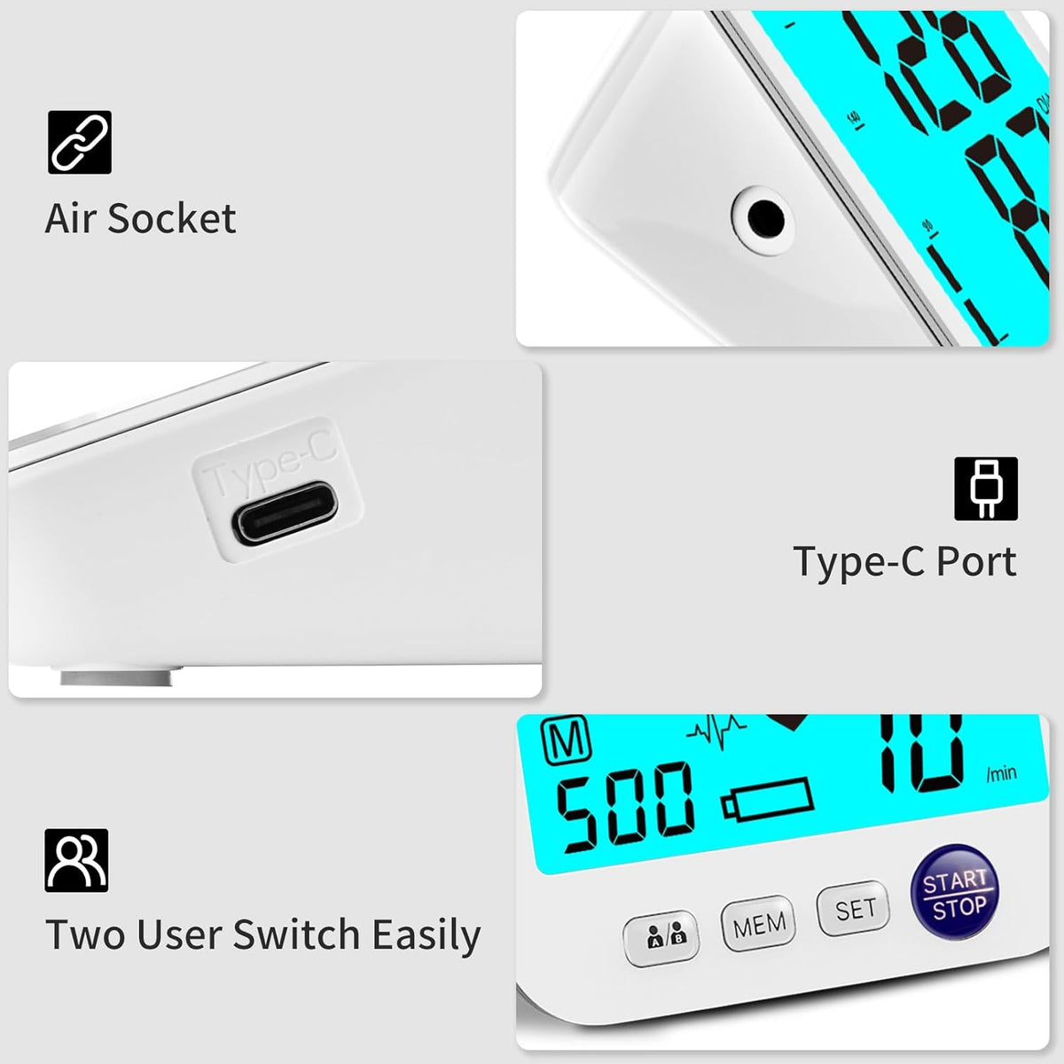 Blood Pressure Monitor 2 Cuff Sizes, Large Blood Pressure Cuff | M/L Cuff 9-17"& XL Cuff 13-21", Extra Large Backlit Display, Two User Mode, 1000 Mem, 4xAAA Batteries, Upper Arm, Home Use