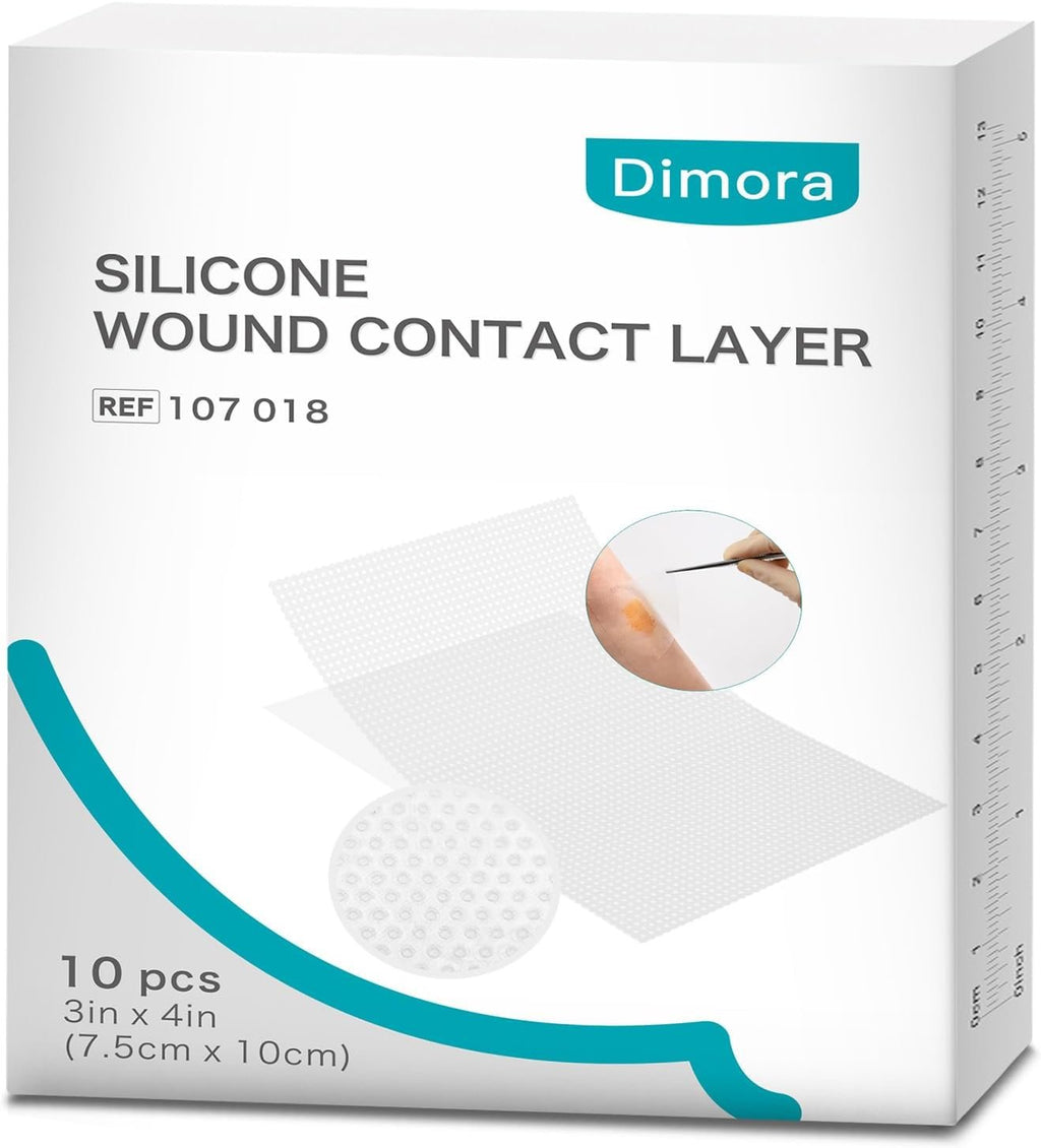 Dimora Silicone Wound Contact Layer, Non-adhering Dressing, Transparent Wound Dressing Pads, 3in x 4in (7.5cm x 10cm), 10 pcs