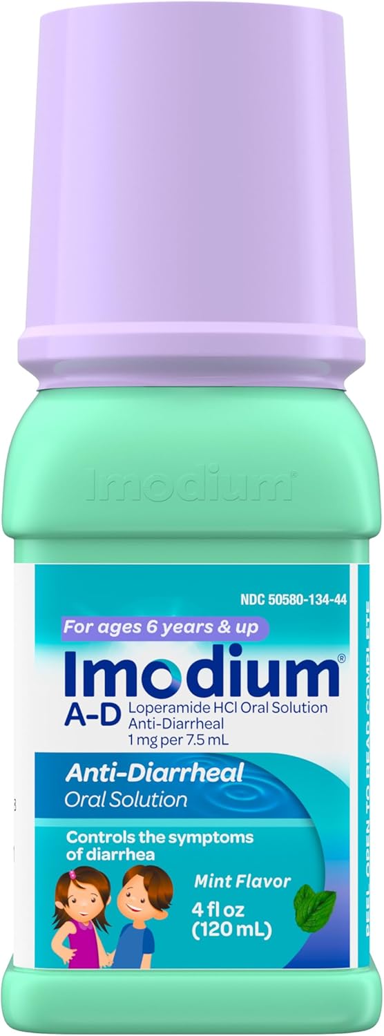 Imodium A-D Children's Liquid Anti-Diarrheal Medicine, Mint, 4 fl. oz | Loperamide HCl, Oral Solution, Diarrhea Symptom Treatment & Control, Kids Ages 6+