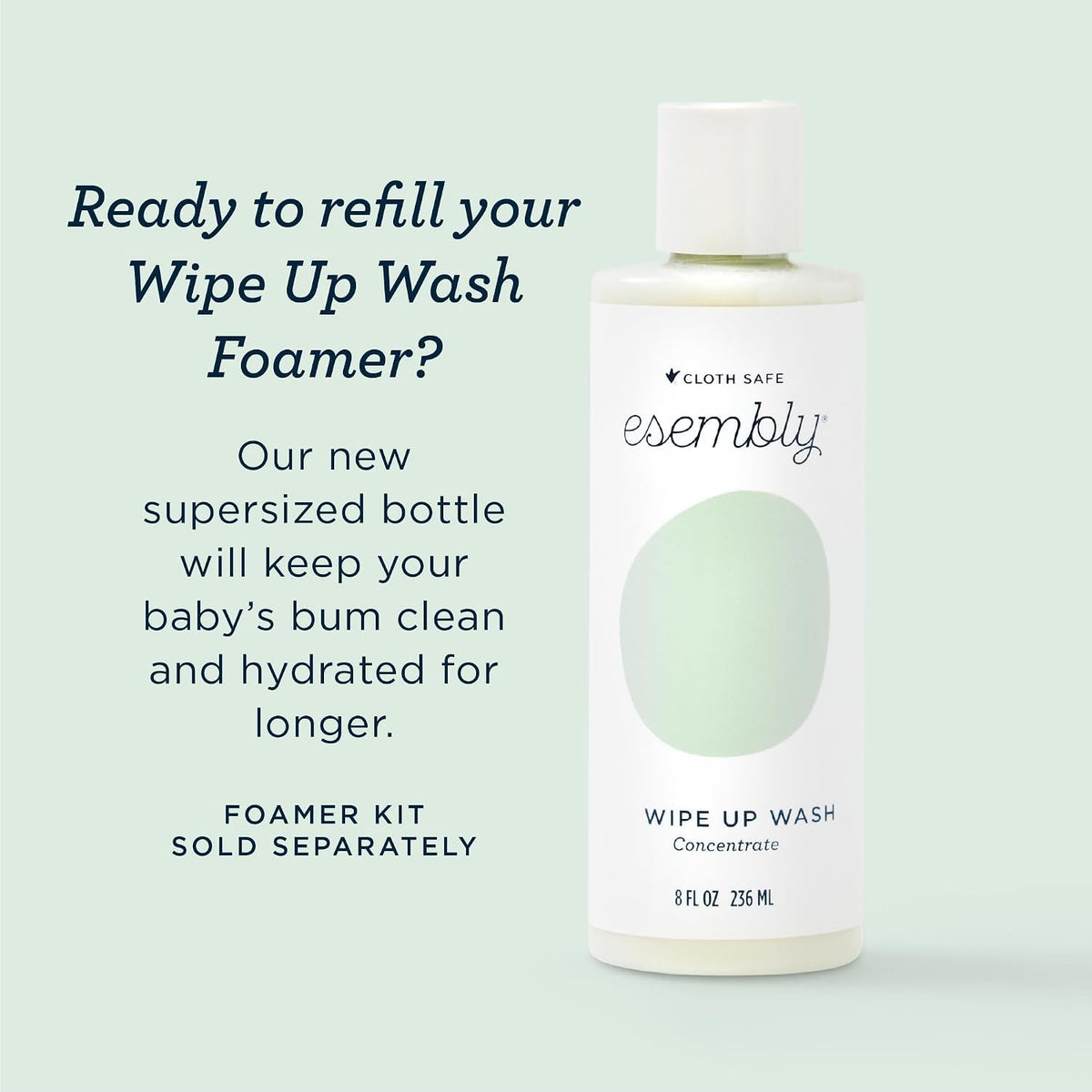 Esembly Wipe Up Wash Refill, Organic No-Rinse Foaming Wipes Solution, Natural Baby Wipe Solution for Reusable Wipes, Concentrate Refill Only, 8oz Bottle