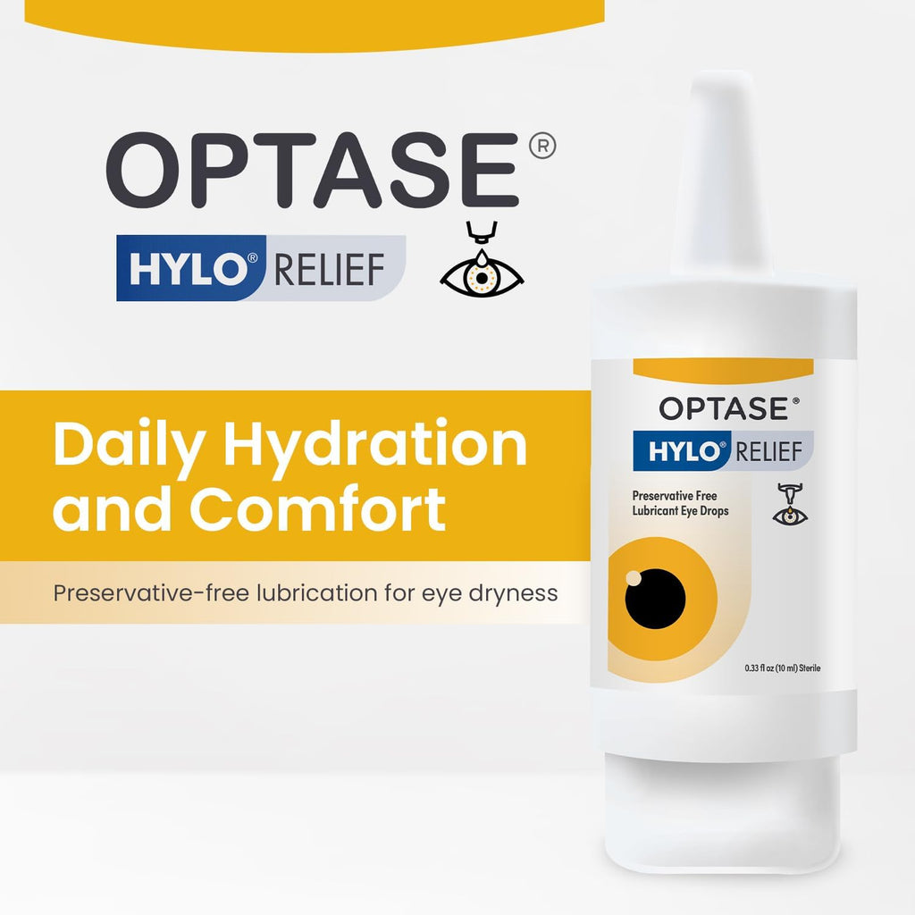 Optase® HYLO® Relief Dry Eye Drops, 0.33 fl oz | Preservative Free Eye Drops for Dry Eyes - One Click, One Drop Lubricant for Dryness - Contact Lens Compatible - 300 Drops