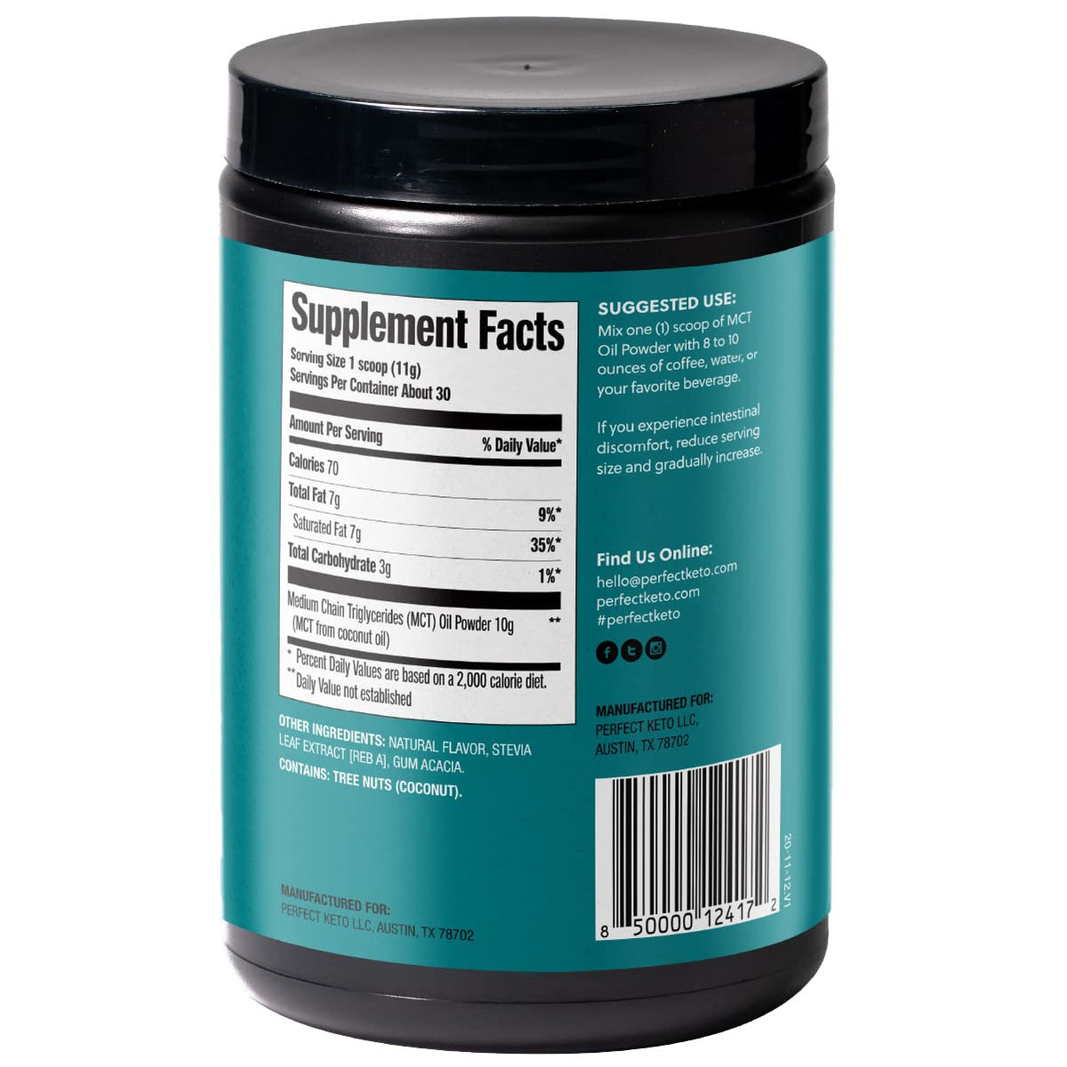 Perfect Keto 7g MCT Oil Powder, Medium Chain Triglycerides Supplement, Non Dairy Coffee Creamer for Keto Diet, Ketogenic MCT Oil Mix for Coffee, Smoothie, Protein Shakes and Tea, Vanilla, 30 Servings