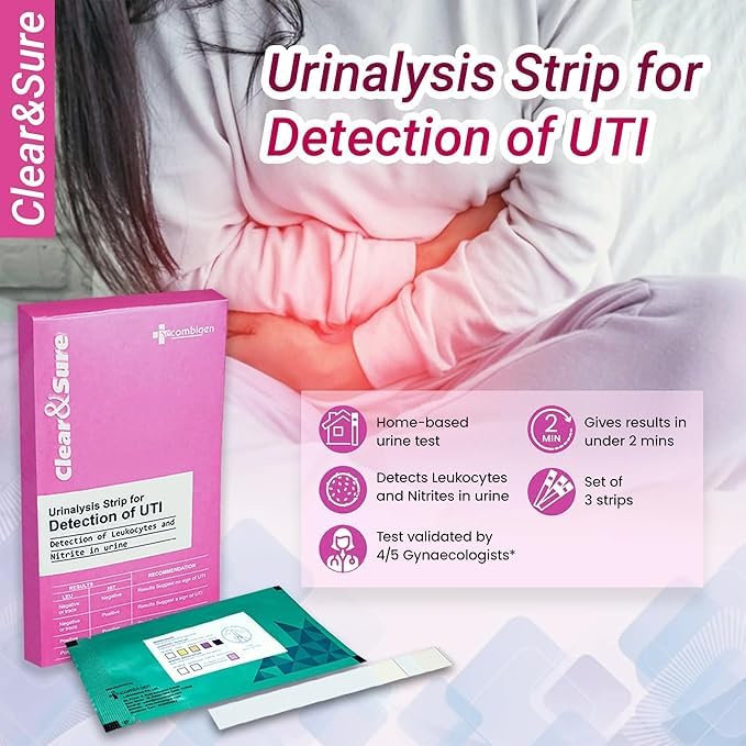 Recombigen's Clear and Sure Peace of Mind UTI Rapid Test Kit | Fast & Private At-Home Screening Clinical Grade Urinary Tract Infection Test Strips (10 Pack)