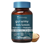 Gut Army Prebiotics & Probiotics | 10 Unique Strains 100 Billion CFU With Inulin | Digestion, Colon Cleanse, Skin Health, Gut Care Supplement for Constipation, Bowel Movement | 60 Capsules By ZEROHARM