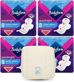 Bodyform Ultra Goodnight Winged Sanitary Pads for Women, Super Heavy Flow, Night Use, 48 Pads, 6 Packs of 8 Period Pads, Cour-V Ultra Night Series, Absorption