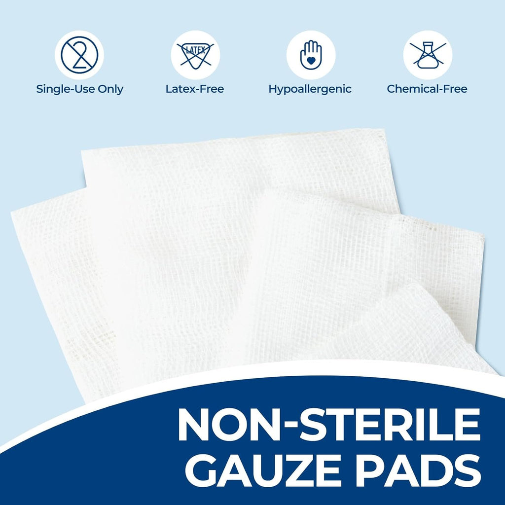 Kingstar 200 Count 4x4 Inch Gauze Sponges 8-Ply | Pure Cotton Woven Gauze Pads for First Aid, Wound Care, Skin Cleansing & Equipment Wiping