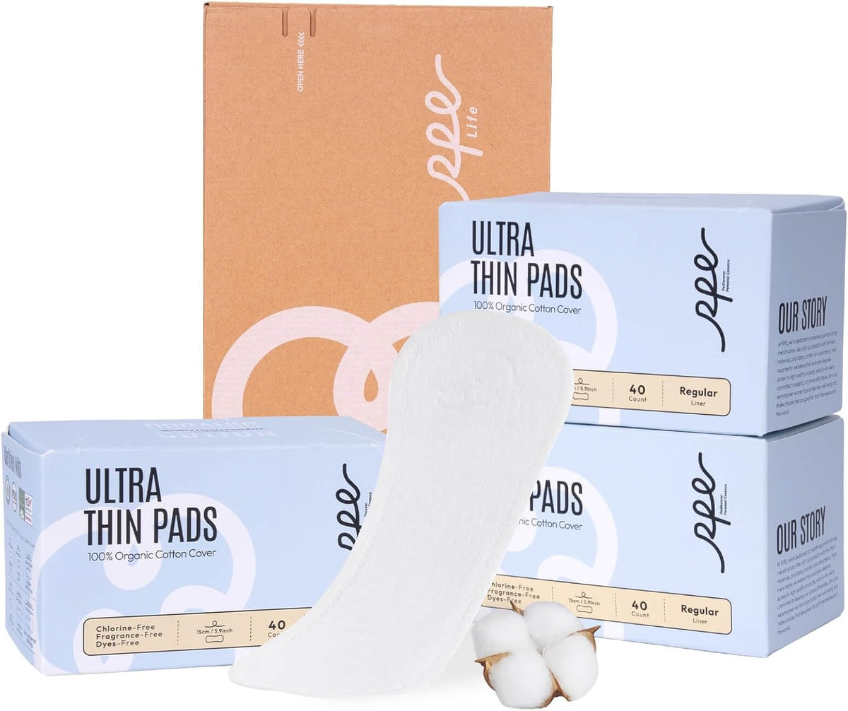 100% Organic Panty Liners for Women-120ct, Ultra Thin Cotton Cover, Regular Pantiliners, Light Absorbency, Unscented Barely There Pantie Liners (Regular Liner, Size 1, 120ct)