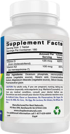 Best Naturals Vitamin K2 (MK7) with D3 Supplement Bone and Heart Health (5000 IU Vitamin D3 & 100 mcg Vitamin K2 MK7), 180 Tablets