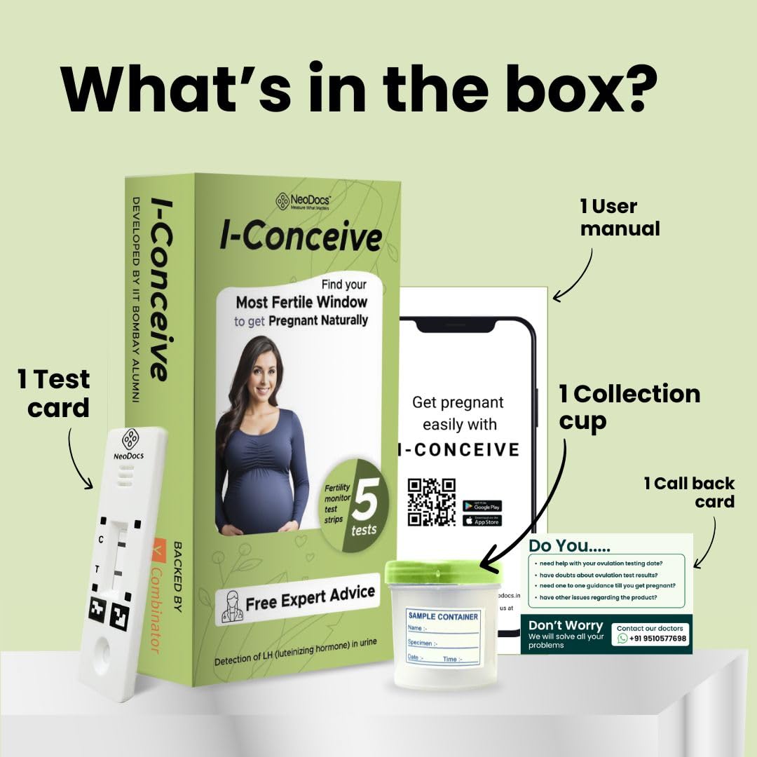 NeoDocs I-Conceive Ovulation Test Kit for Women | Ovulation Kit with 5 Ovulation Strips Tests | Accurate Results | Easy At-Home Fertility Testing