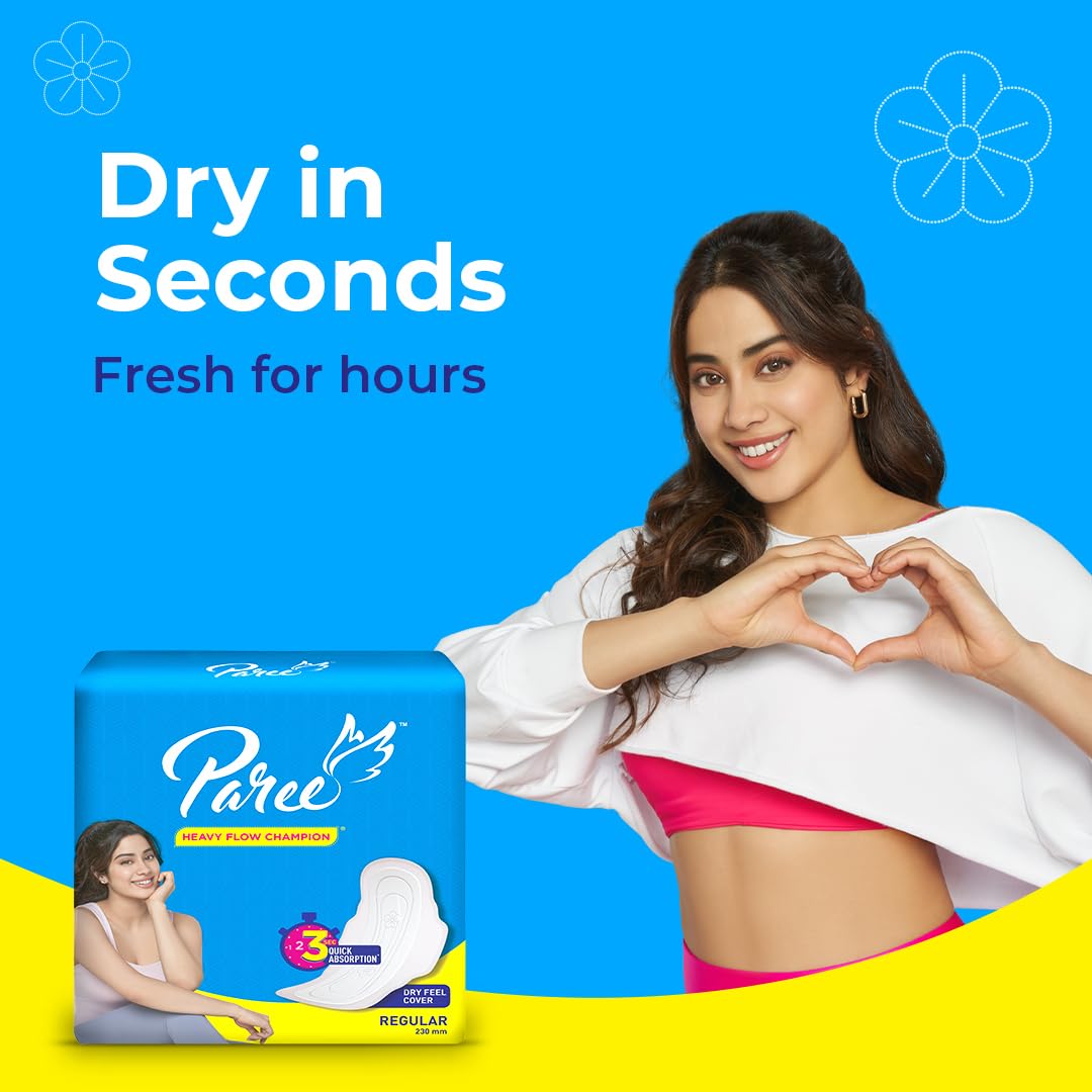 Paree Dry Comfort Regular 40 Pads | Wider Back for Extra Coverage |Quick Absorption | Mild Fragrance|Heavy Flow Sanitary Pads for Women