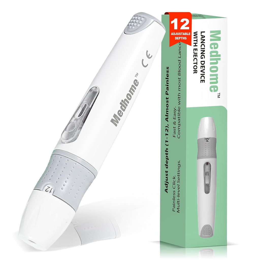 Lancing Device, with 12 Adjustable Depth Settings, Lancing Device for Diabetes Testing with Push Button Ejector,Minimizing Pain and Discomfort in Blood Glucose Testing - Lancet Device
