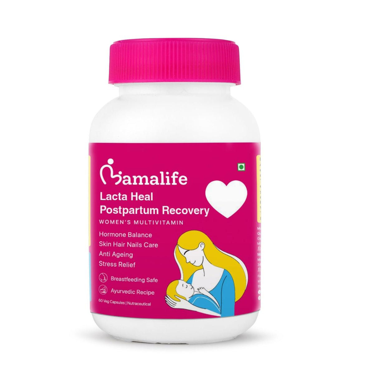 Mamalife Lacta Heal Postpartum Recovery Multivitamin for Women | Ayurvedic Post Pregnancy Support | Hormonal Balance, Hair, Skin & Nail Health | Breastfeeding Support | 60 Capsules
