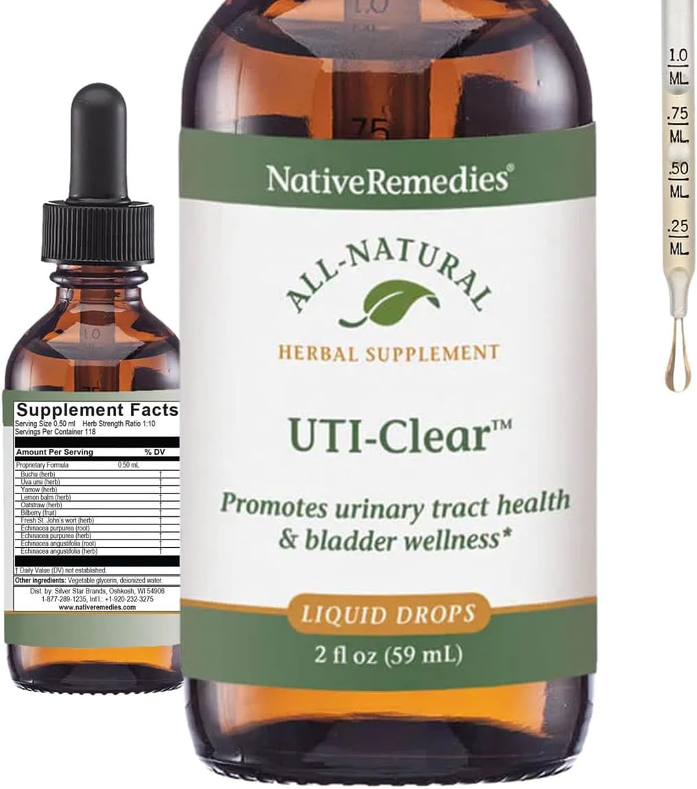 Native Remedies UTI-Clear Herbal Supplement - 100% Natural Tincture with | Buchu, Bearberry, Lemon Balm & More - Supports Urinary Tract & Bladder Health, pH Balance, Bloating Relief - 2 oz Bottle