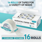 Dimora Paper Medical Tape, White, 16 Rolls, 1 Inch x 10 Yards | Hypoallergenic, For Sensitive Skin, Pain-Free Removal, Easy Tear, Waterproof