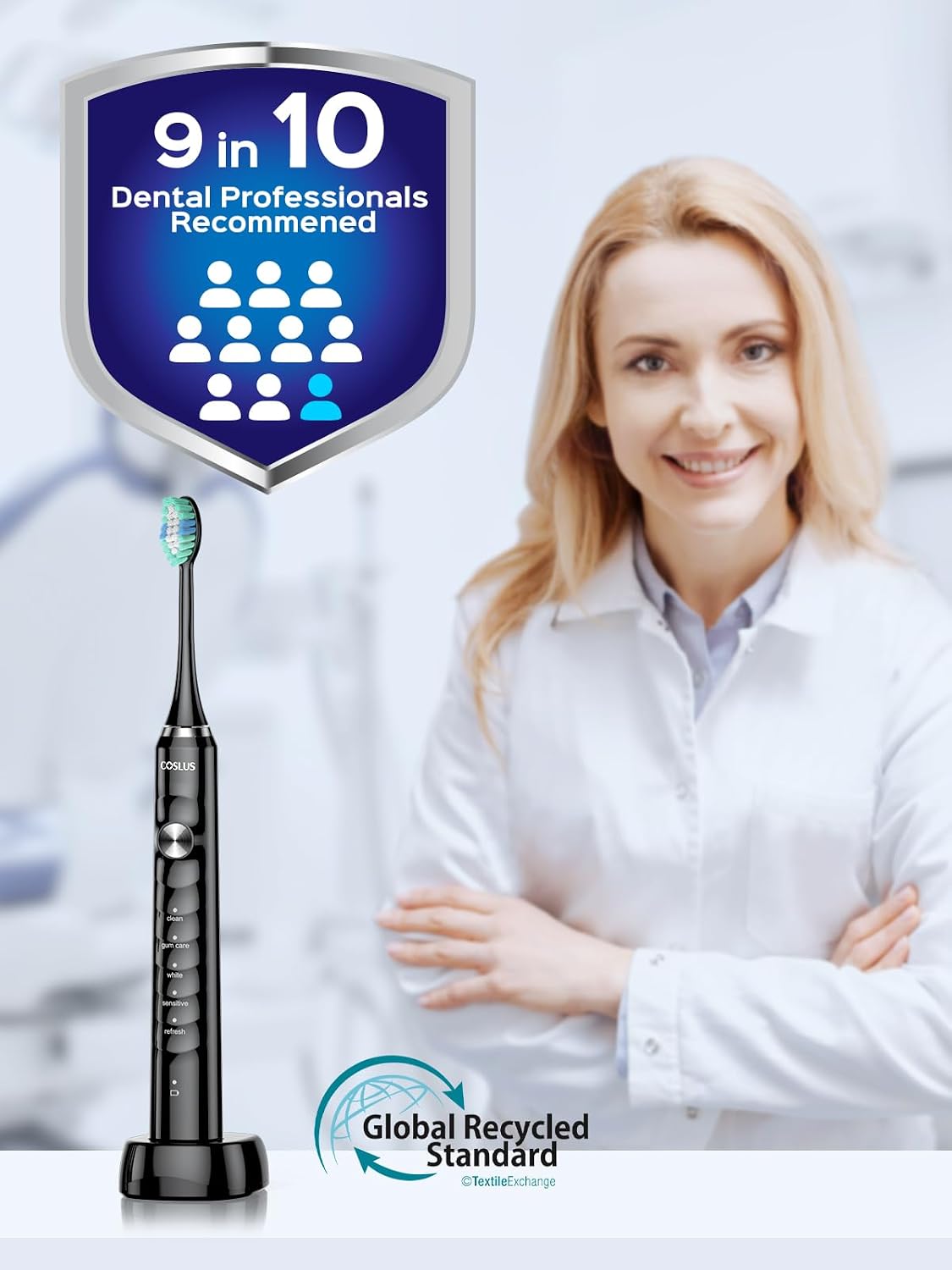 COSLUS C40 Sonic Electric Toothbrush for Adults, 47000VPM for Deep Cleaning