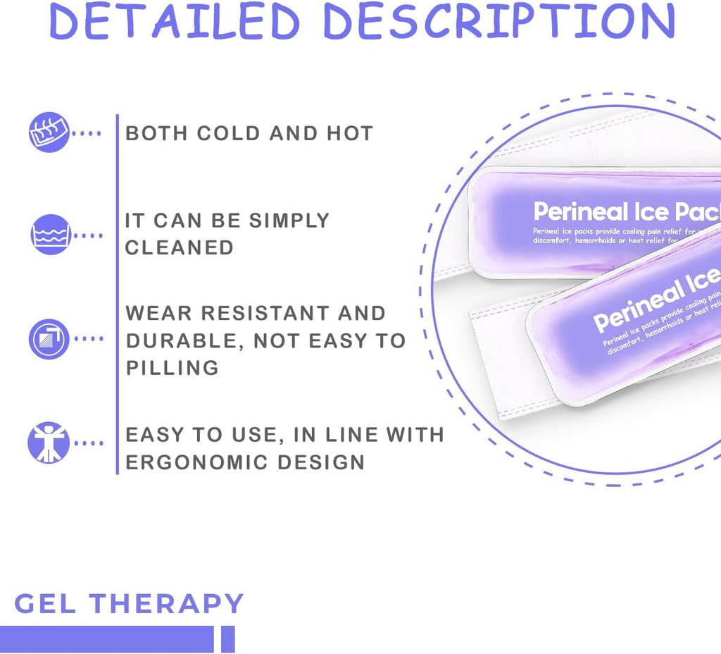 Reusable Postpartum Perineal Ice Packs, Cold Packs for Hemorrhoid Pain Recovery, 2 Gel Pads + 3 Sleeves (Purple)