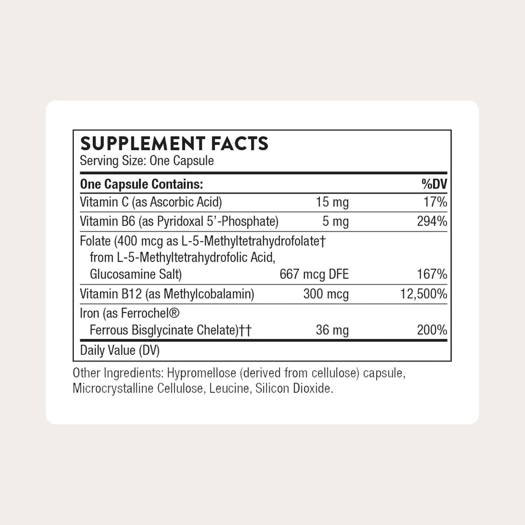 THORNE Advanced Iron Complex, Chelated Iron Supplement, 60 Capsules | Elemental Iron, Folate, B and C Vitamins for Optimal Absorption, Complete Blood Support Formula*, Third-Party Certified