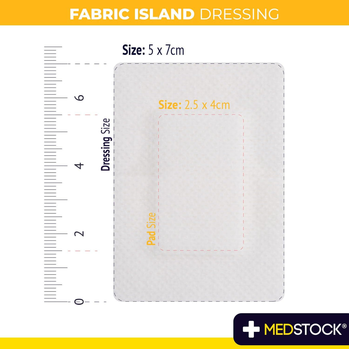 MEDSTOCK Fabric Island Dressing, 5CM X 7CM, 100 Count, Adhesive Wound Care, Suitable for Surgical Wounds, Grazes, Highly Breathable, Hypoallergenic, Non-Woven Fabric, High Absorption Fabric Pad