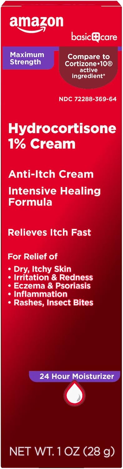 Amazon Basic Care Maximum Strength Anti-Itch Cream, Hydrocortisone 1 Percent Intensive Healing Formula, 1 ounce (Pack of 1)