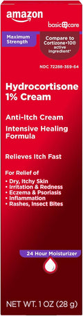 Amazon Basic Care Maximum Strength Anti-Itch Cream, Hydrocortisone 1 Percent Intensive Healing Formula, 1 ounce (Pack of 1)