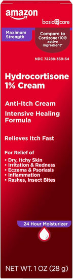 Amazon Basic Care Maximum Strength Anti-Itch Cream, Hydrocortisone 1 Percent Intensive Healing Formula, 1 ounce (Pack of 1)
