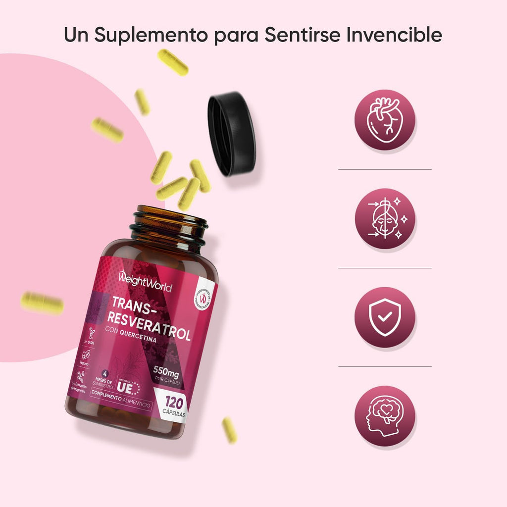 Trans Resveratrol with Quercetin 550mg - 120 Capsules of 98% Japanese Knotweed and Sophora Japonica - 4 Month Supply - Vegan and Gluten Free