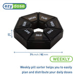 Ezy Dose Weekly (7-Day) Pill Organizer, 7-Sided Medicine Planner, Black | Compact Daily Round Vitamin & Supplement Medicine Case, Convenient and Easy to Use, Travel-Friendly Container, BPA-Free